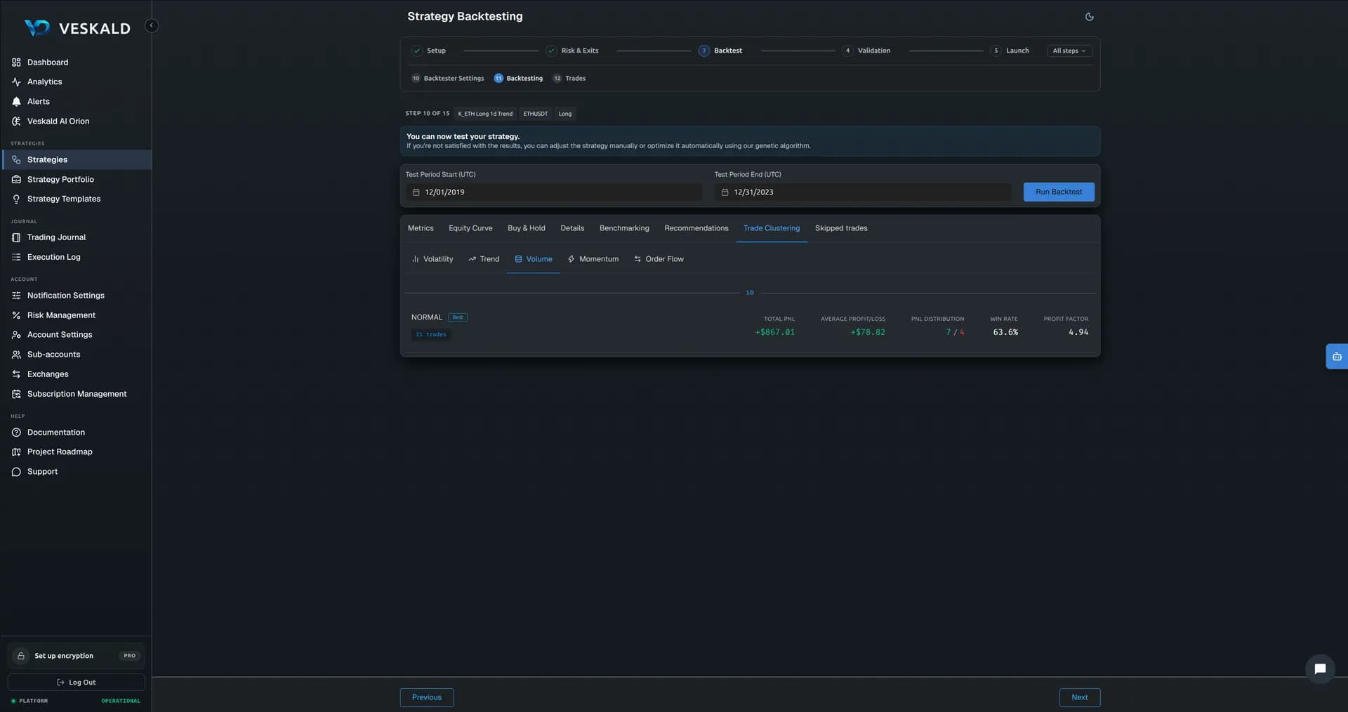 Veskald strategy backtester results with historical performance metrics and charts — view 10 of 15