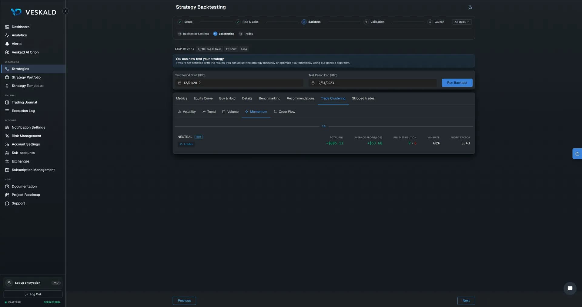 Veskald strategy backtester results with historical performance metrics and charts — view 11 of 15