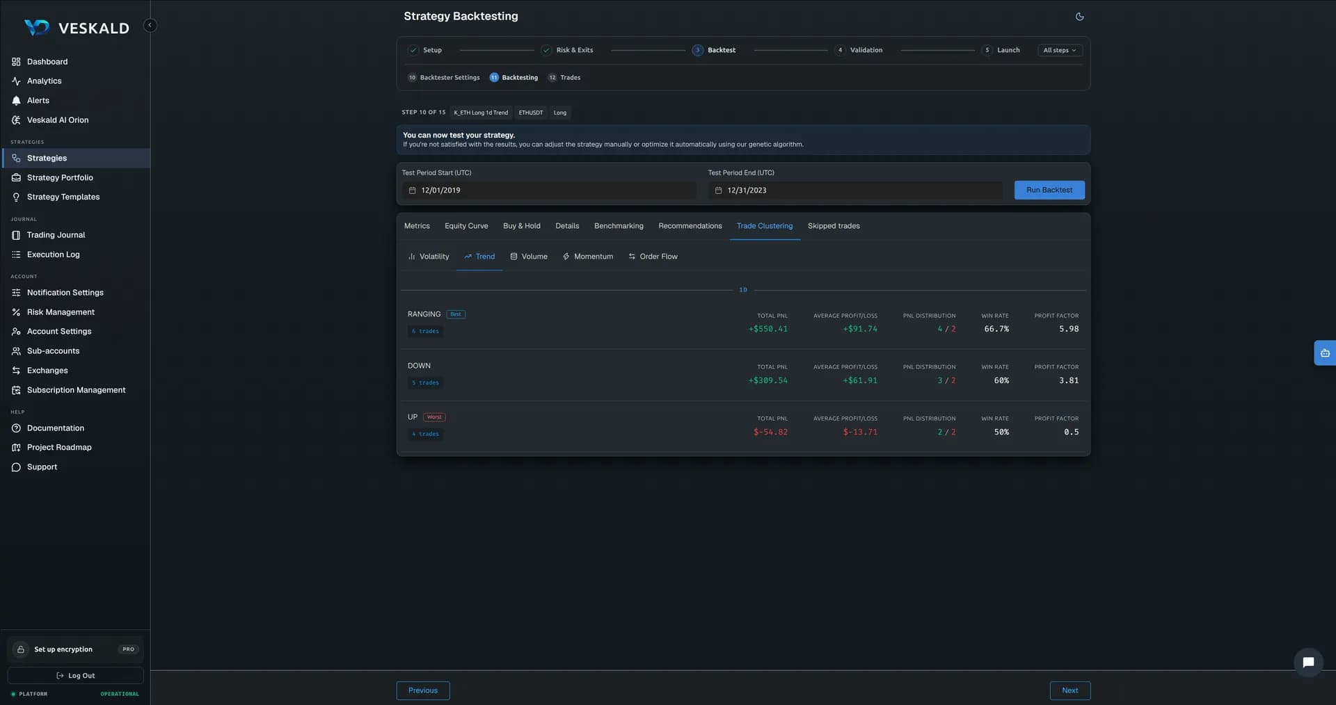 Veskald strategy backtester results with historical performance metrics and charts — view 9 of 15