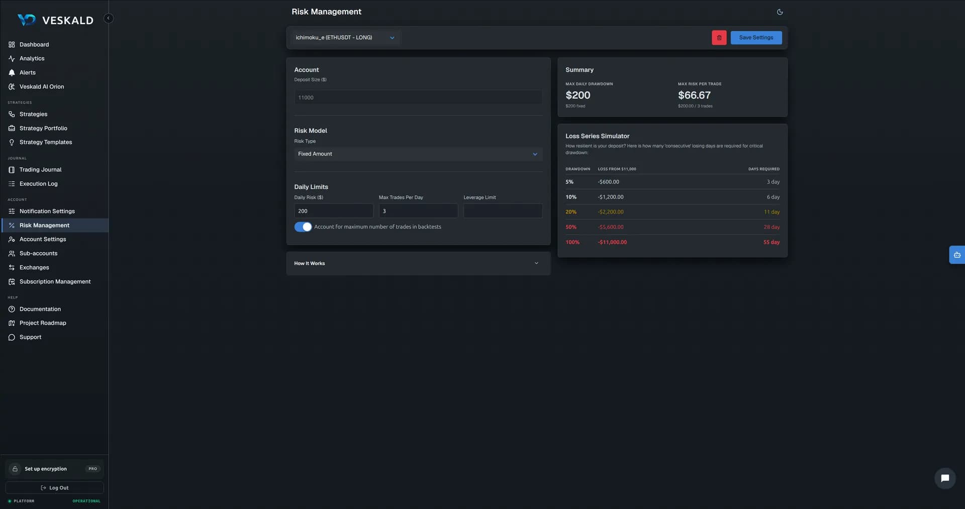 Veskald risk management calculator and position sizing tools — view 2 of 3